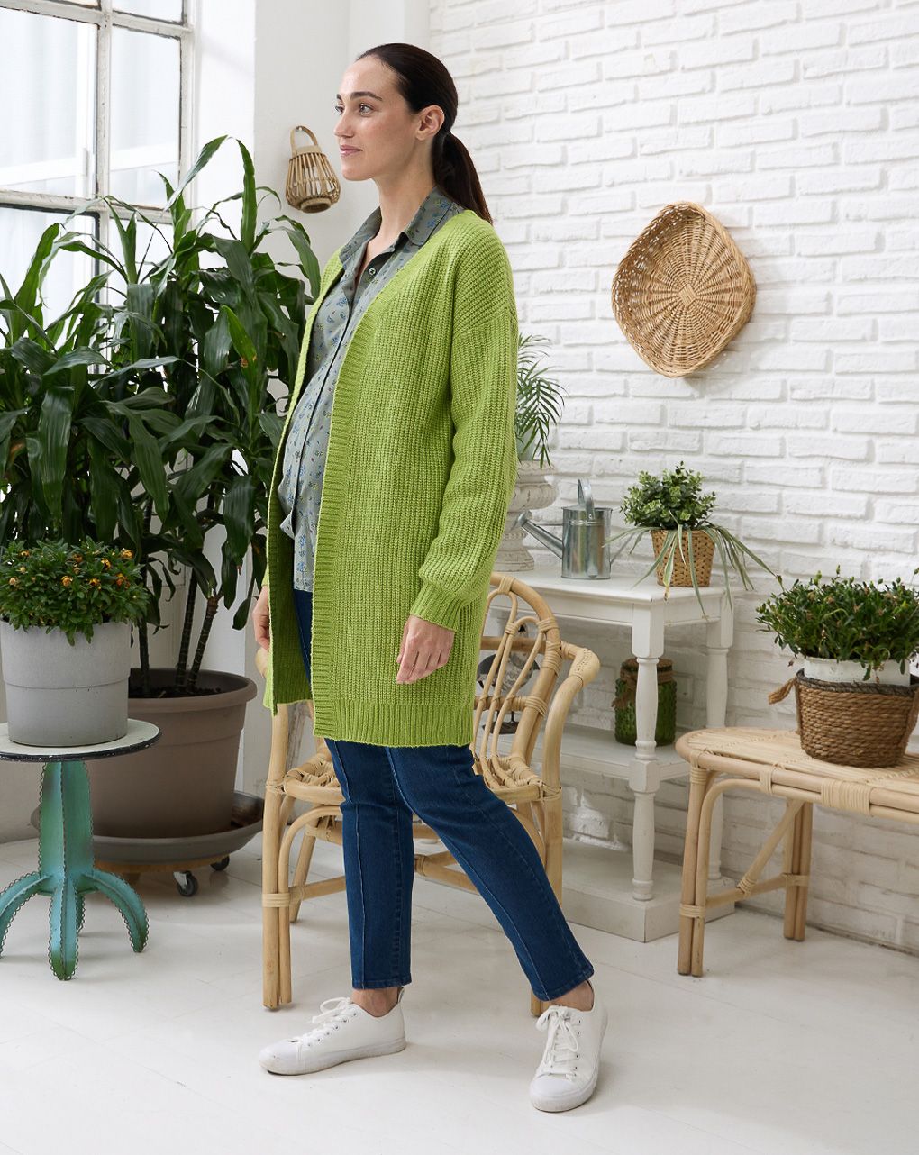 γυναικεία ζακέτα πλεκτή εγκυμοσύνης/θηλασμού πράσινη oversized - Prénatal