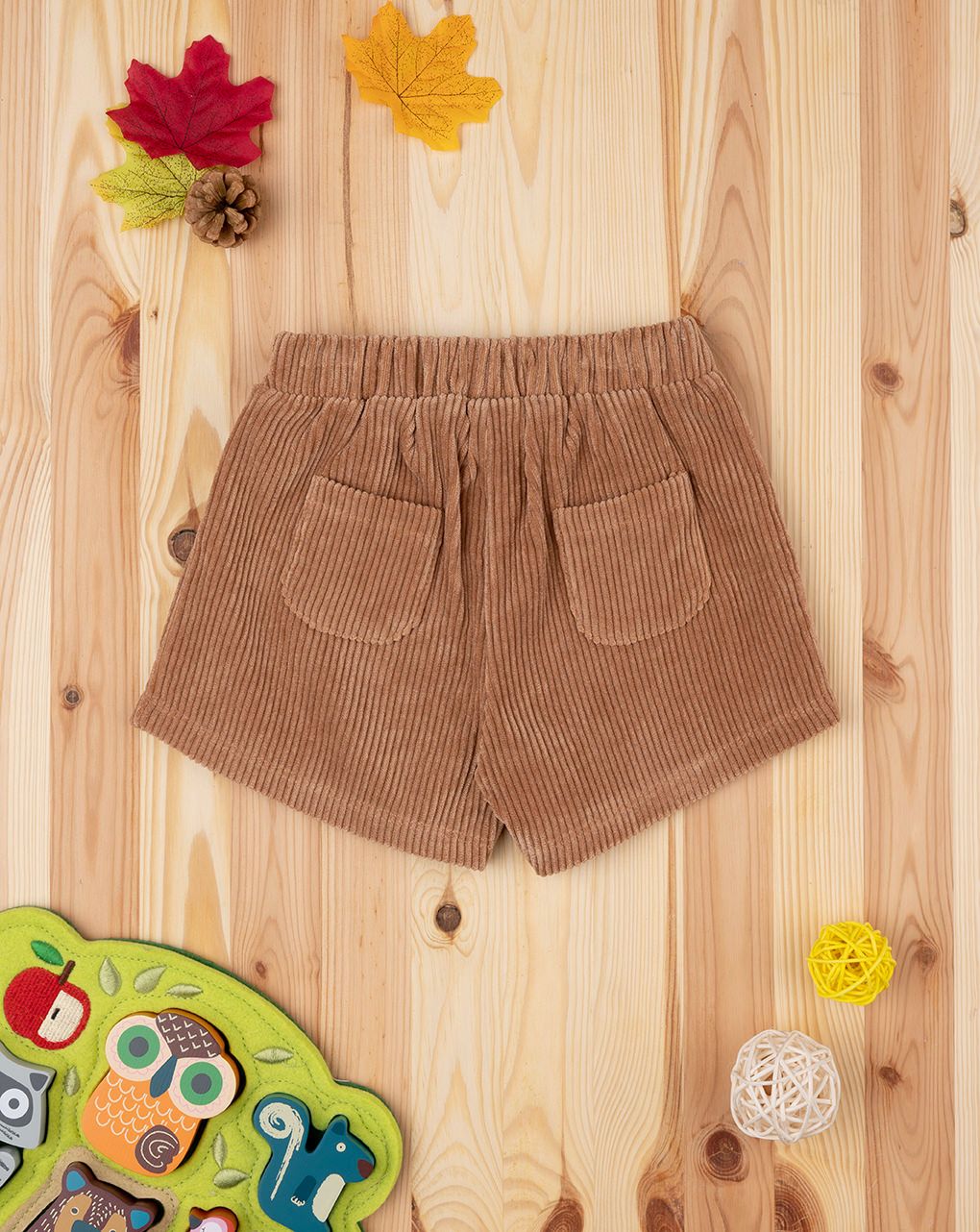 βρεφικό σορτσάκι βελουτέ καφέ φλοράλ για κορίτσι - Prénatal