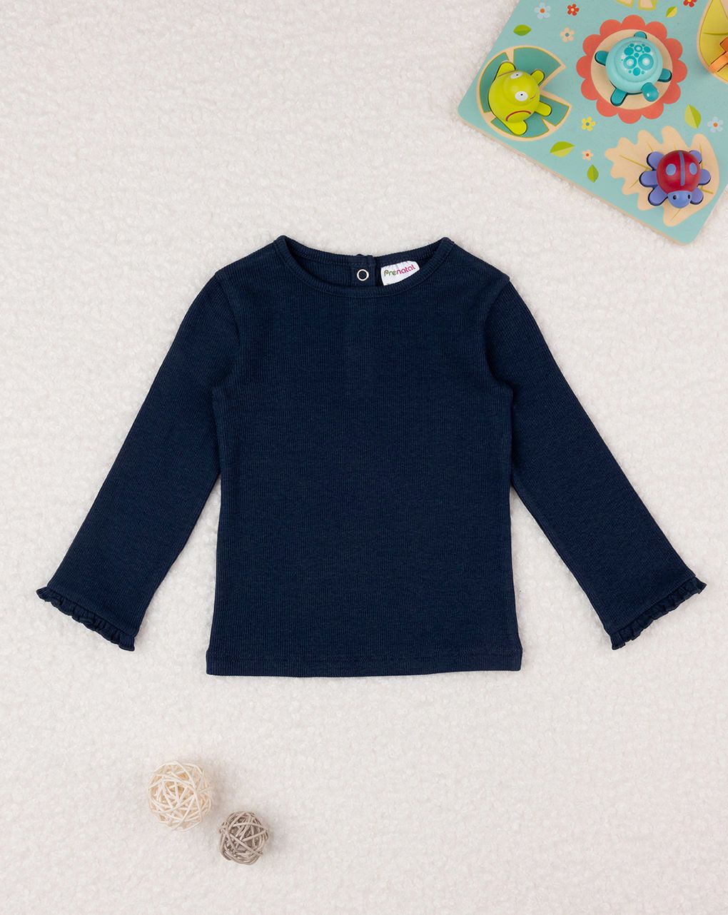 βρεφική μπλούζα ριμπ μπλε για κορίτσι - Prénatal