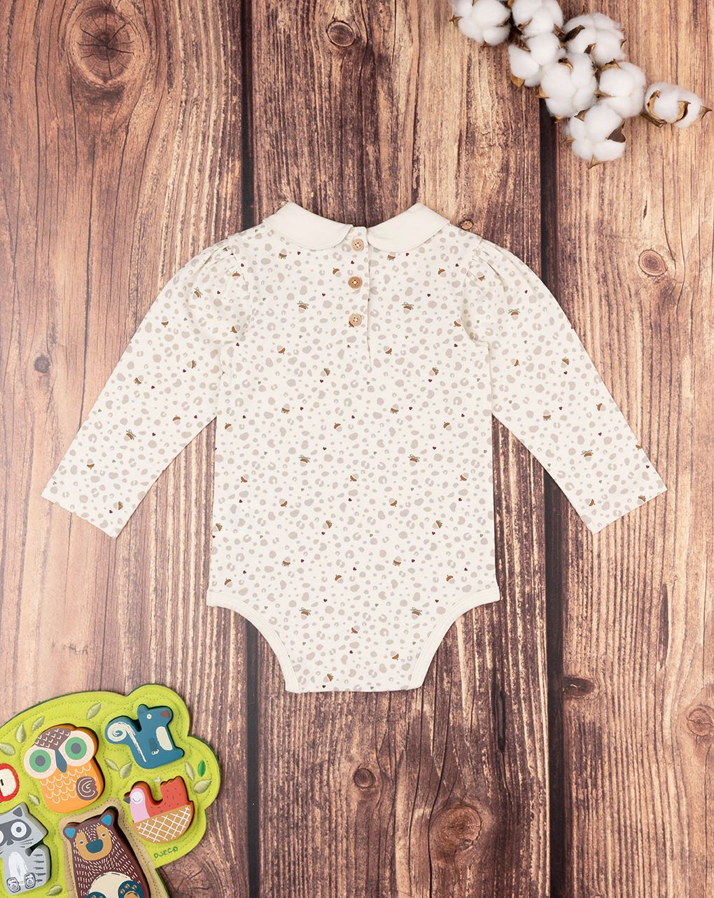 βρεφικό κορμάκι κρεμ animal print για κορίτσι - Prénatal