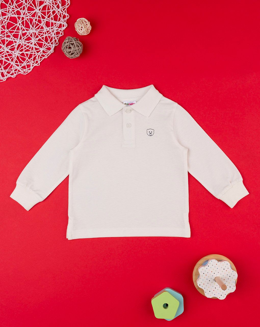 βρεφική μπλούζα πόλο λευκή teddy για αγόρι - Prénatal