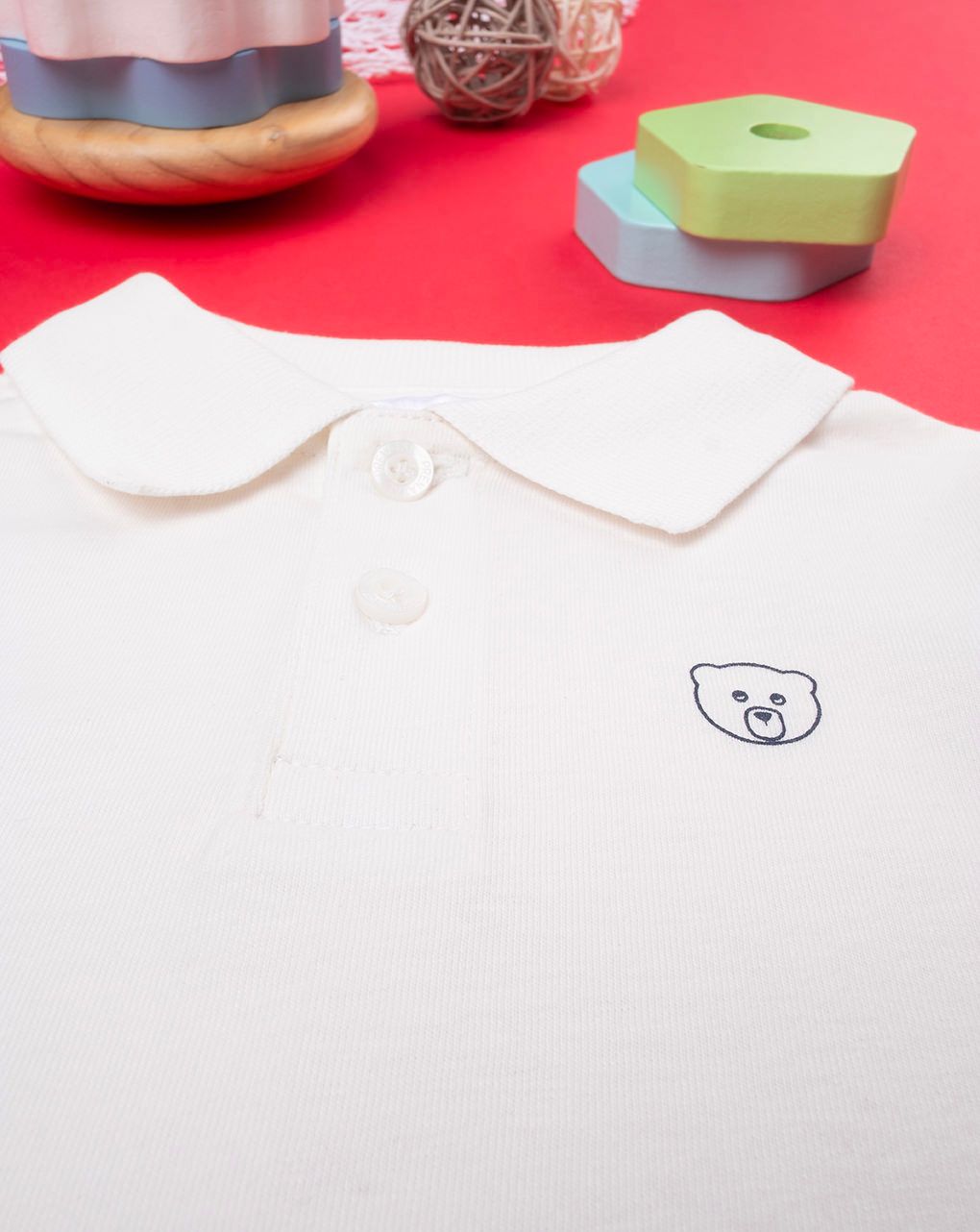 βρεφική μπλούζα πόλο λευκή teddy για αγόρι - Prénatal