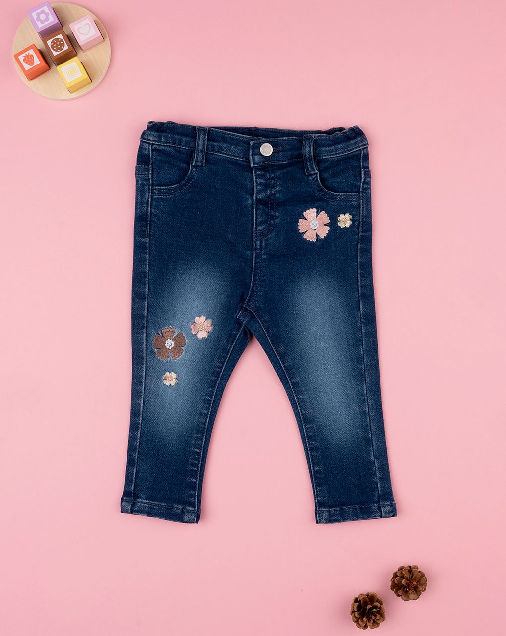 βρεφικό τζιν παντελόνι μπλε με λουλούδια για κορίτσι - Prénatal