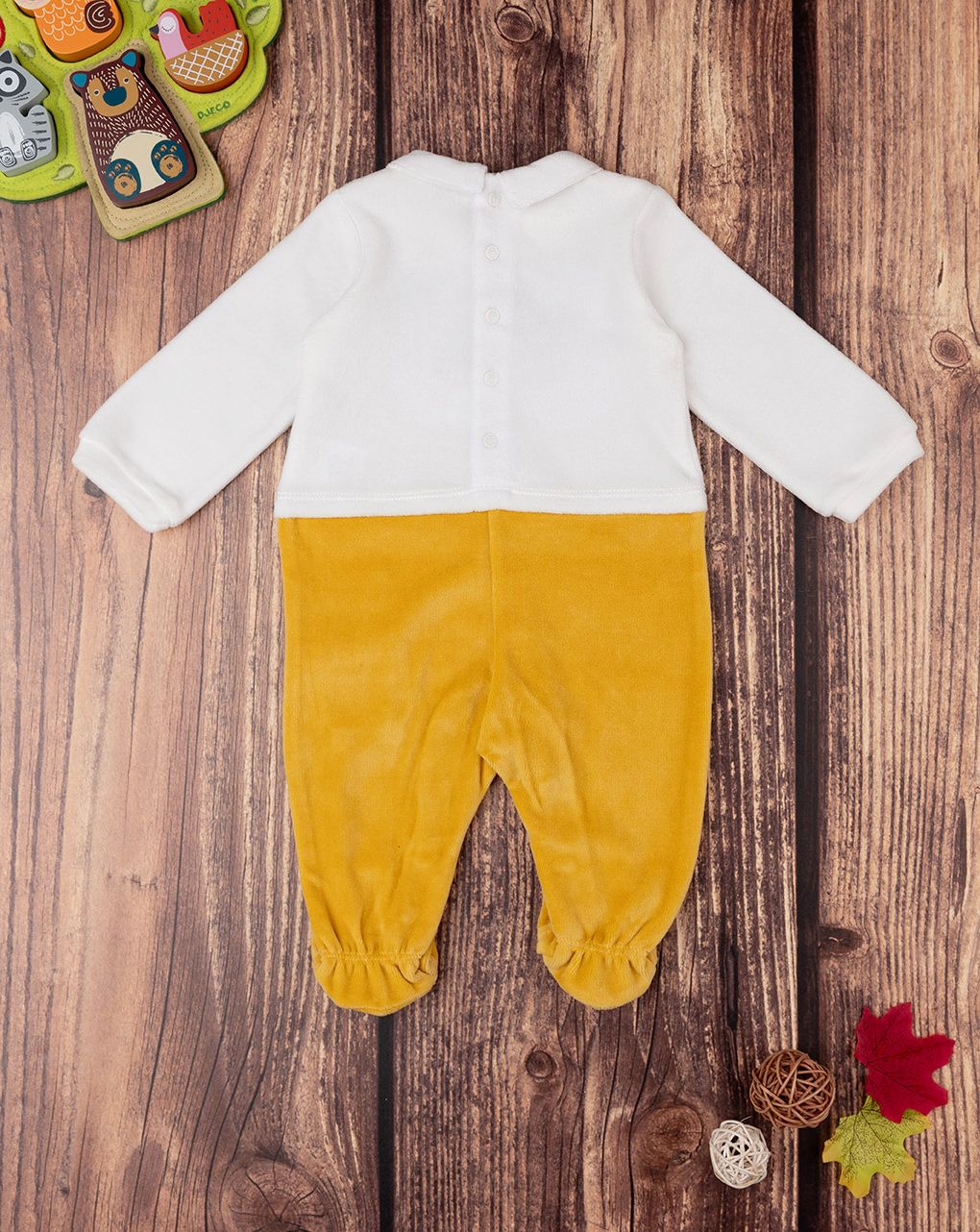 βρεφικό φορμάκι σενίλ λευκό/κίτρινο woodland για αγόρι - Prénatal