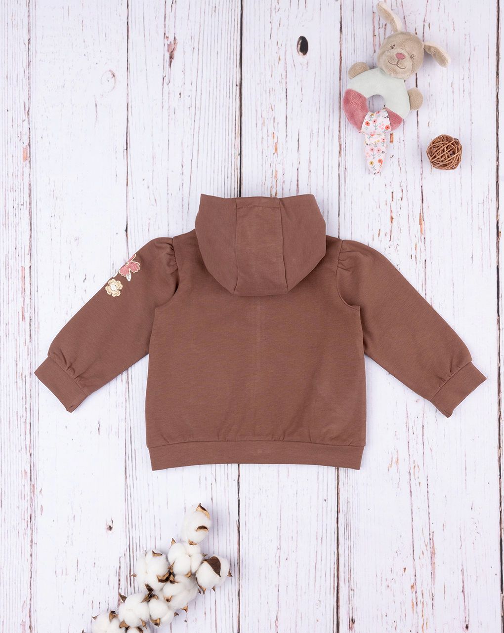 βρεφική ζακέτα φούτερ καφέ με λουλούδια για κορίτσι - Prénatal