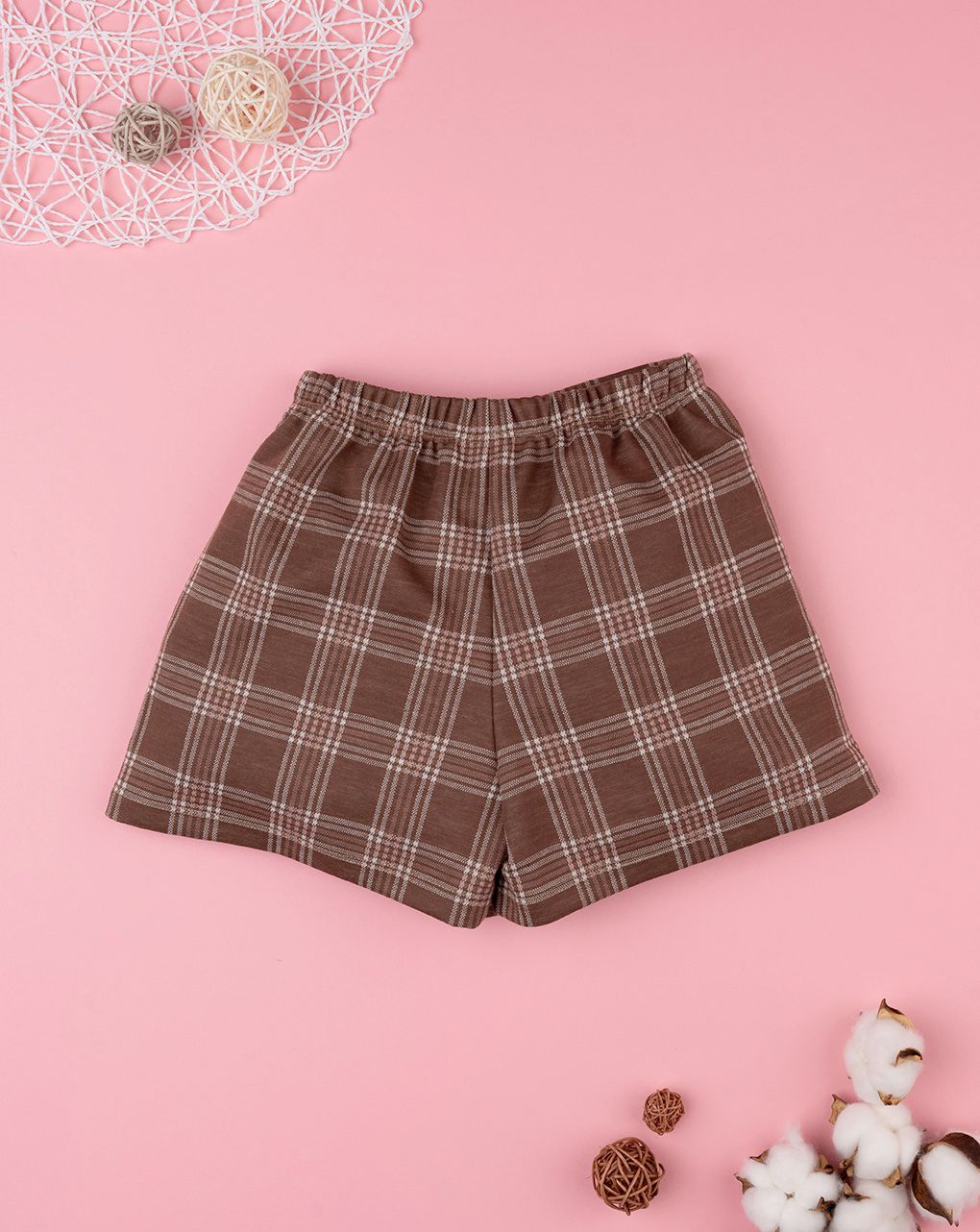 παιδικό σορτσάκι καφέ ριγέ με κεντήματα για κορίτσι - Prénatal