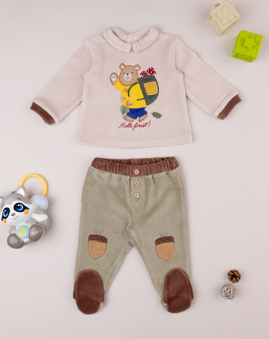 βρεφικό σετ σενίλ μπλούζα και γκέτα woods για αγόρι - Prénatal