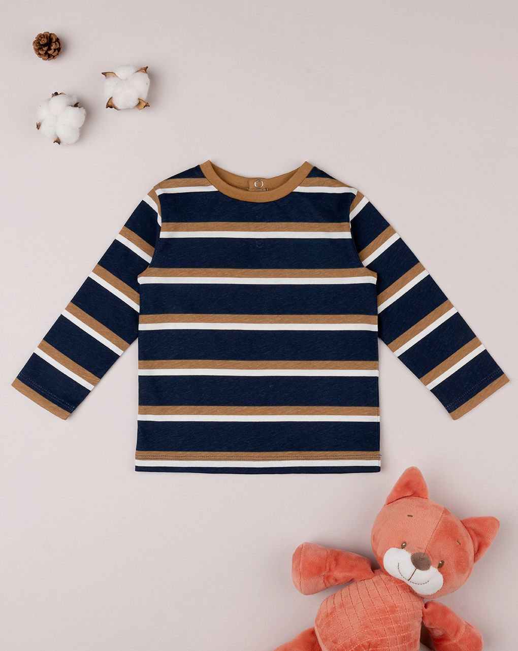 βρεφική μπλούζα ριγέ μπλε/καφέ για αγόρι - Prénatal