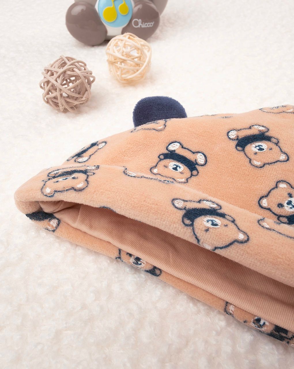 βρεφικό σκουφάκι σενίλ καφέ με πάντα για αγόρι - Prénatal