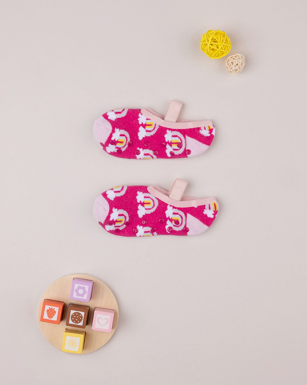 παιδικά καλτσάκια μπαλαρίνες φούξια με ουράνια τόξα για κορίτσι - Prénatal