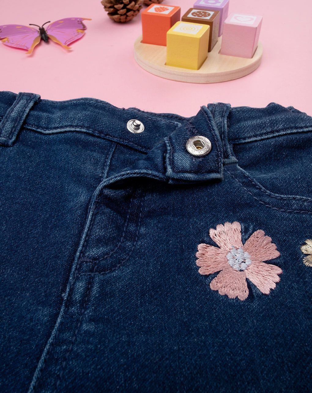 βρεφικό τζιν παντελόνι μπλε με λουλούδια για κορίτσι - Prénatal