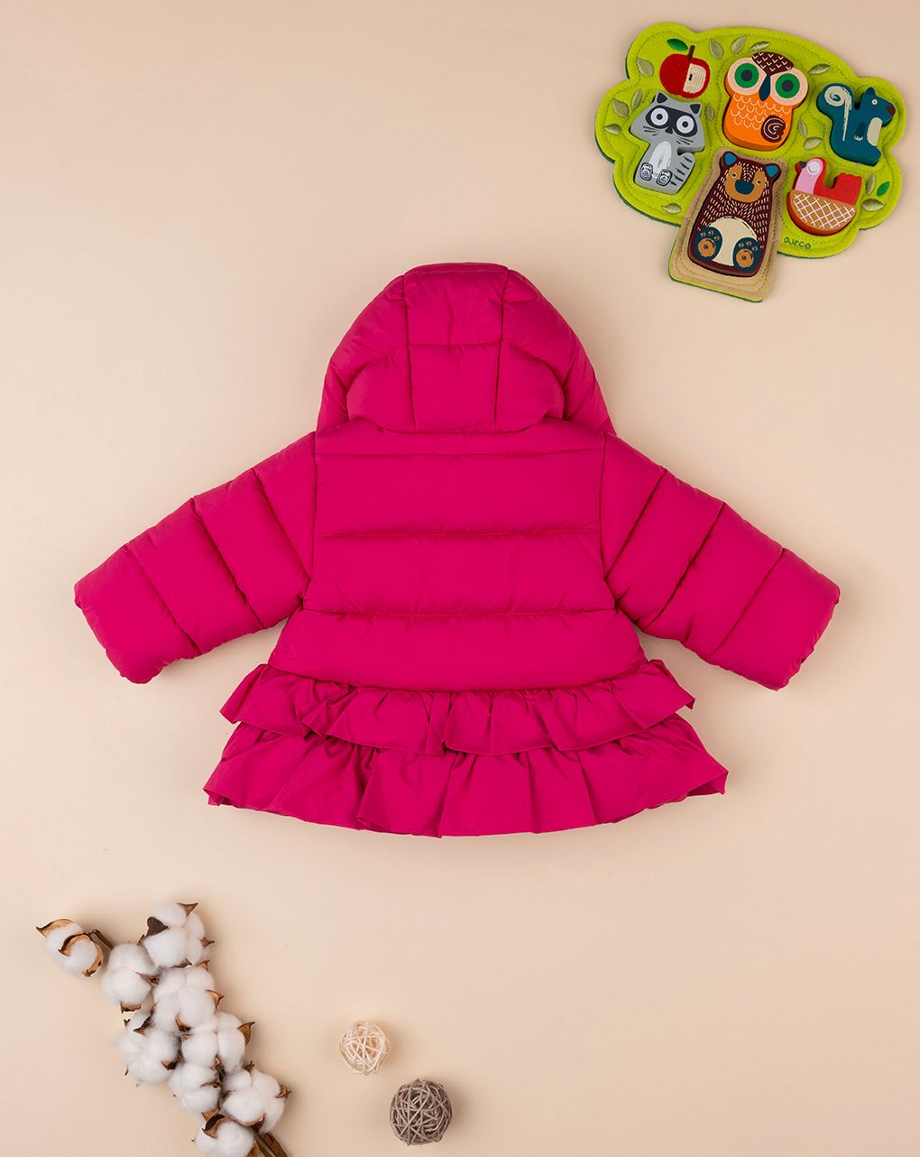 βρεφικό μπουφάν φουσκωτό φούξια με βολάν για κορίτσι - Prénatal