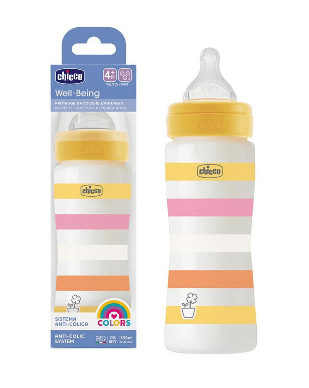 Chicco μπιμπερό πλαστικό well being 330ml yellow girl 4+ μηνών - Chicco