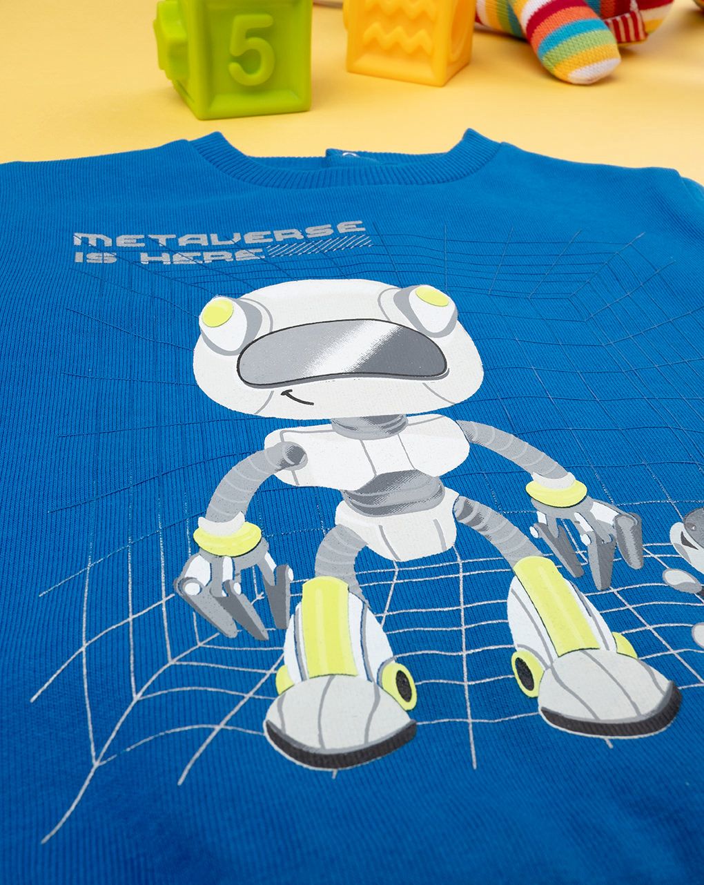 βρεφική μπλούζα φούτερ μπλε με ρομπότ για αγόρι - Prénatal