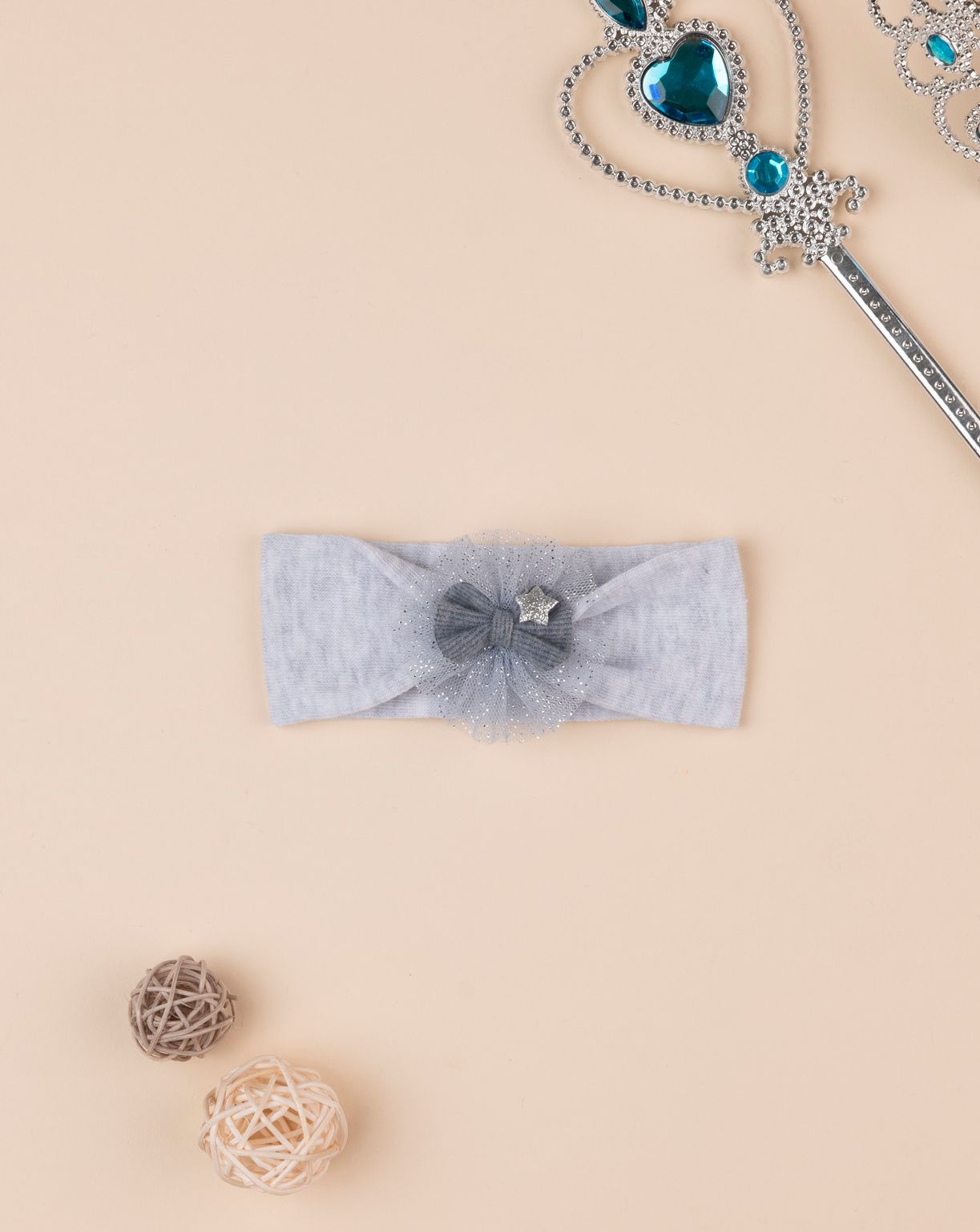 βρεφική κορδέλα μαλλιών γκρι με φιογκάκι για κορίτσι