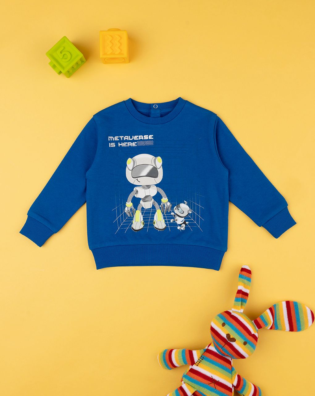 βρεφική μπλούζα φούτερ μπλε με ρομπότ για αγόρι