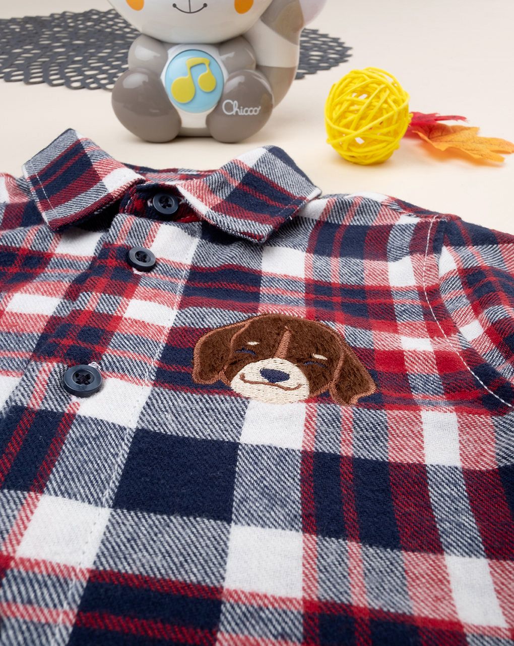 βρεφικό πουκάμισο καρό με σκυλάκι για αγόρι - Prénatal