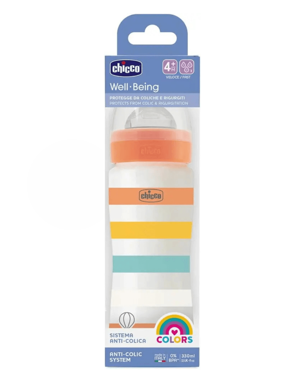Chicco μπιμπερό πλαστικό well being 330ml orange unisex  4+ μηνών - Chicco