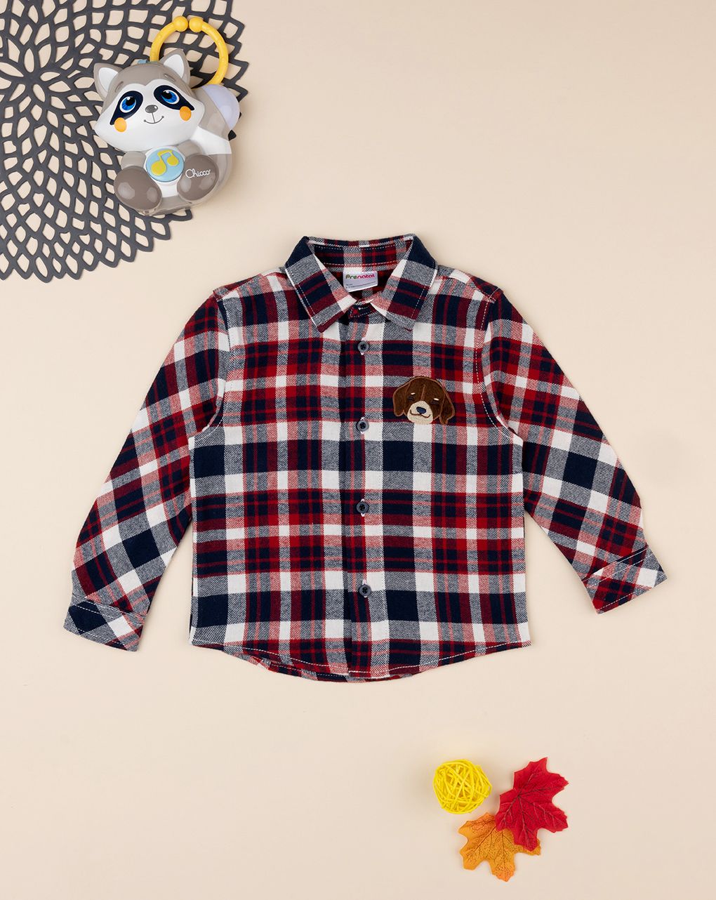 βρεφικό πουκάμισο καρό με σκυλάκι για αγόρι - Prénatal