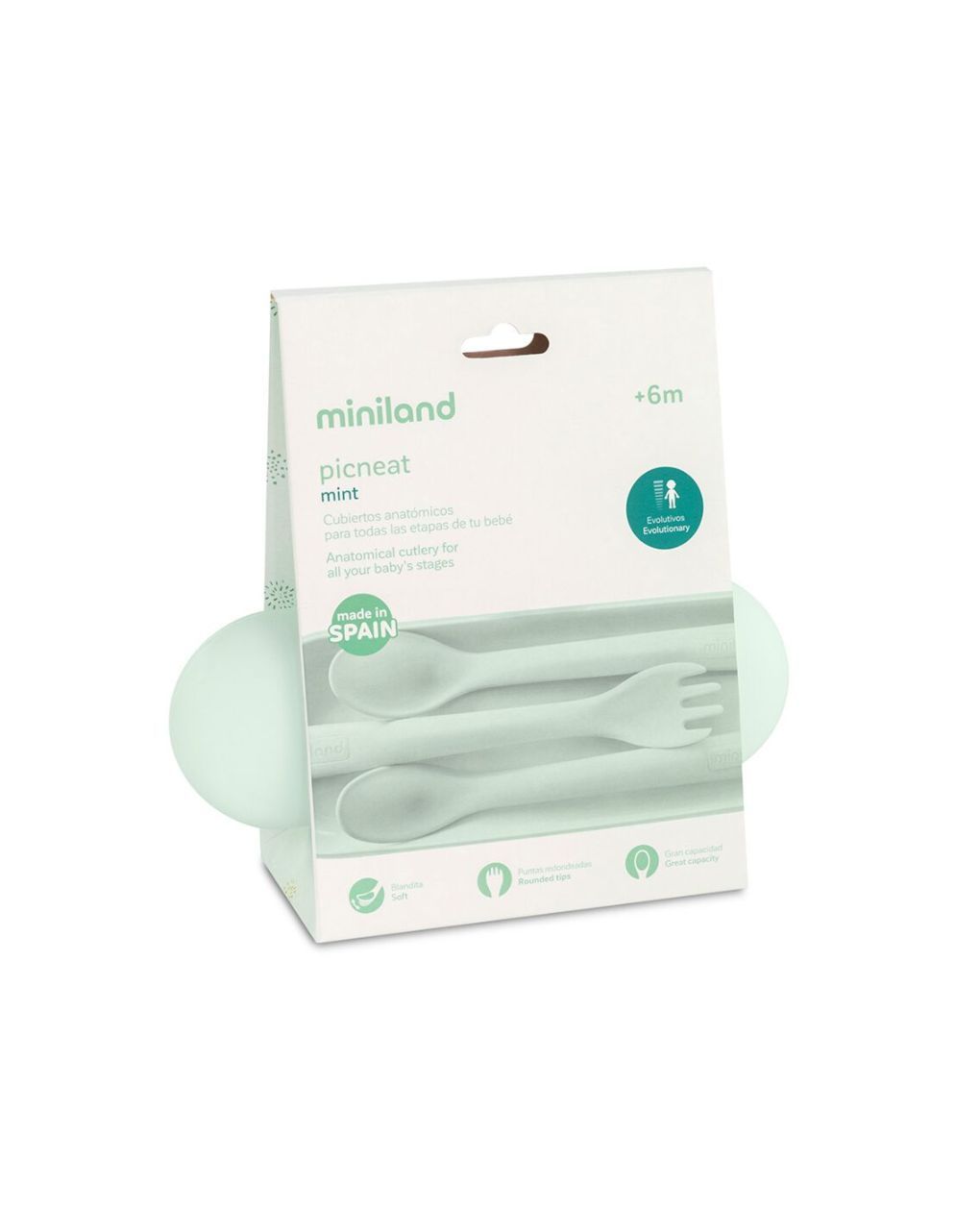Miniland σετ κουταλοπίρουνα 3μτχ σε θήκη picneat dolce 6m+ mint ml89518 - Miniland