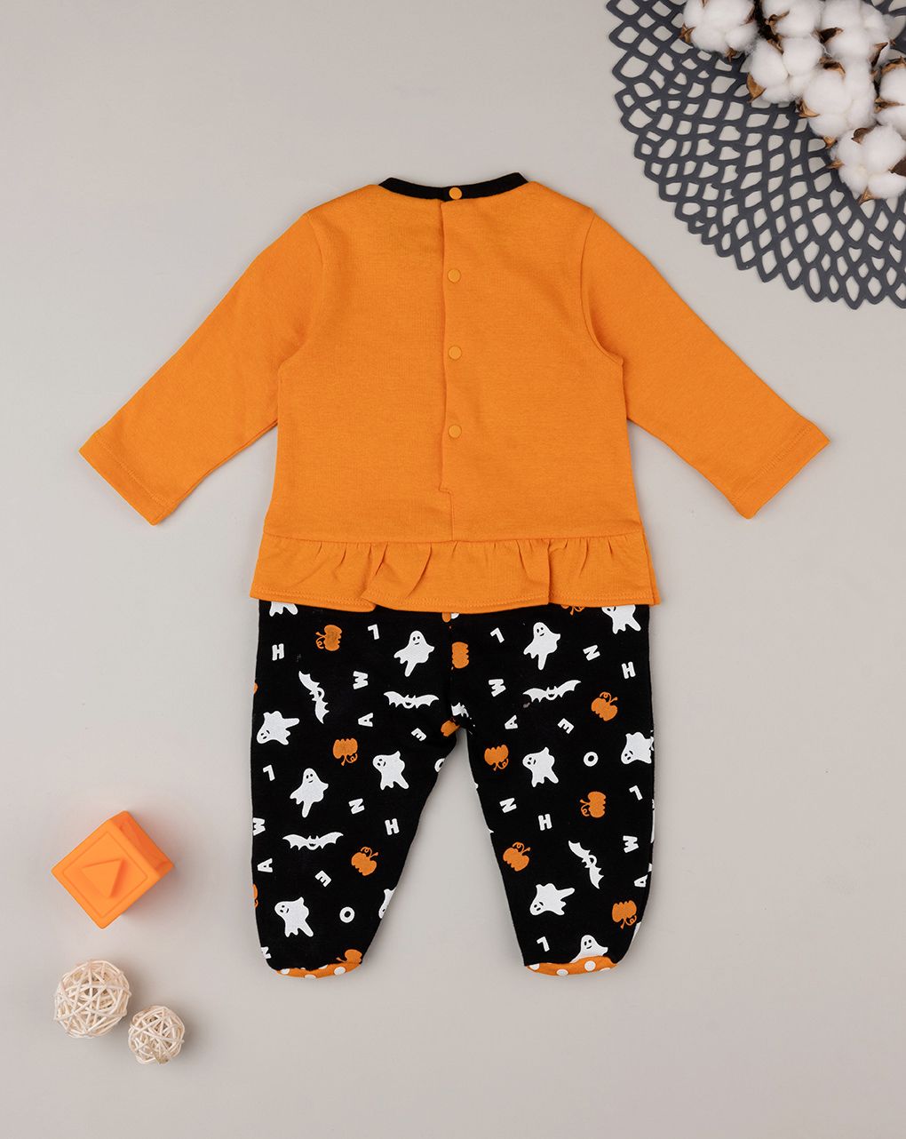 βρεφικό φορμάκι halloween πορτοκαλί/μαύρο για κορίτσι - Prénatal