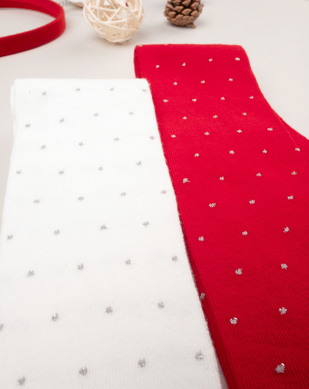 παιδικά καλσόν λευκό/κόκκινο με γκλίτερ x2 για κορίτσι - Prénatal