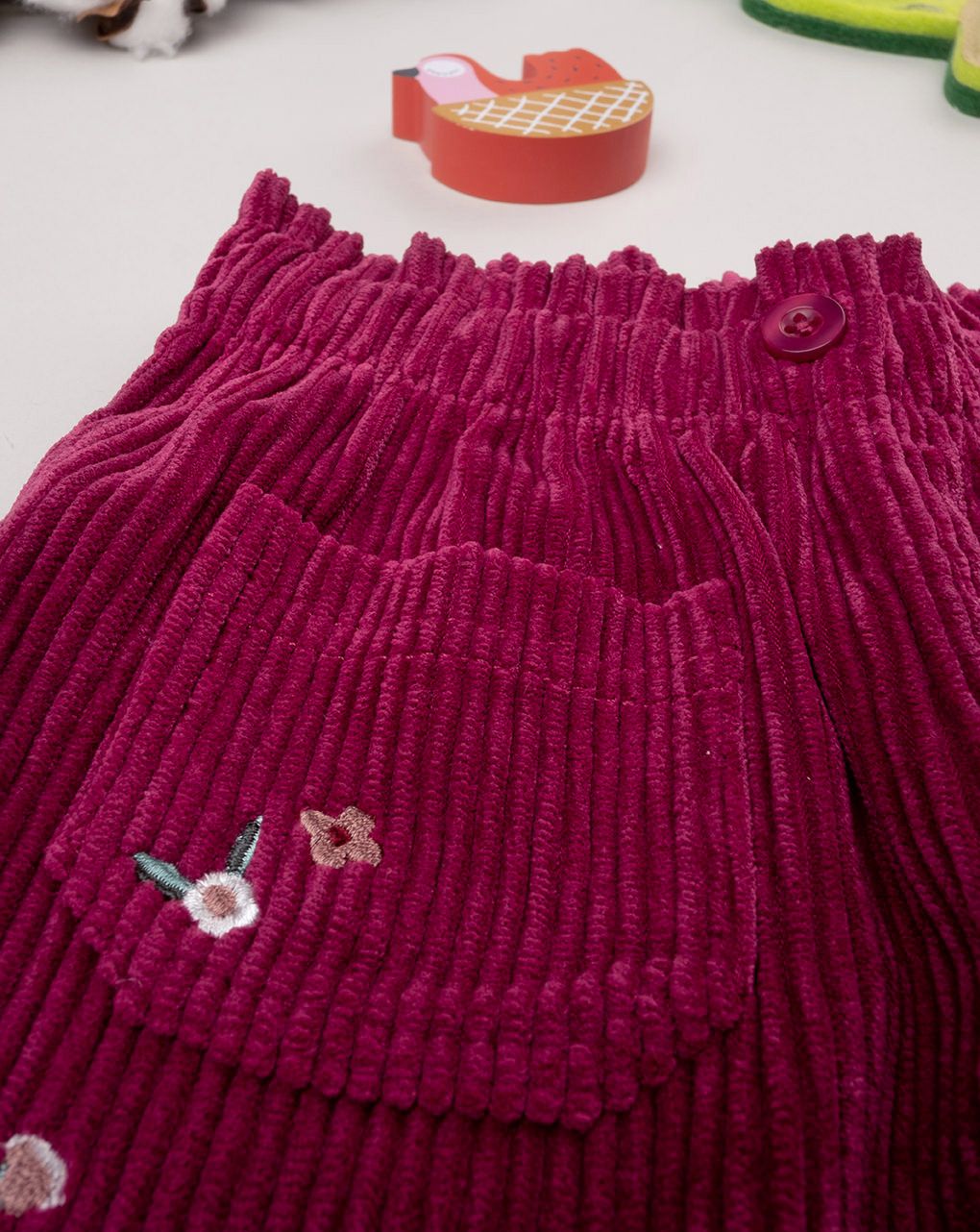 βρεφικό παντελόνι βελουτέ μπορντώ με λουλούδια για κορίτσι - Prénatal