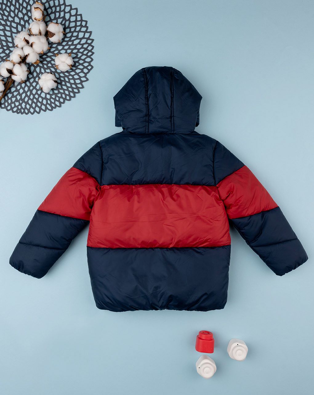 παιδικό μπουφάν φουσκωτό colorblock μπλε/κόκκινο για αγόρι - Prénatal