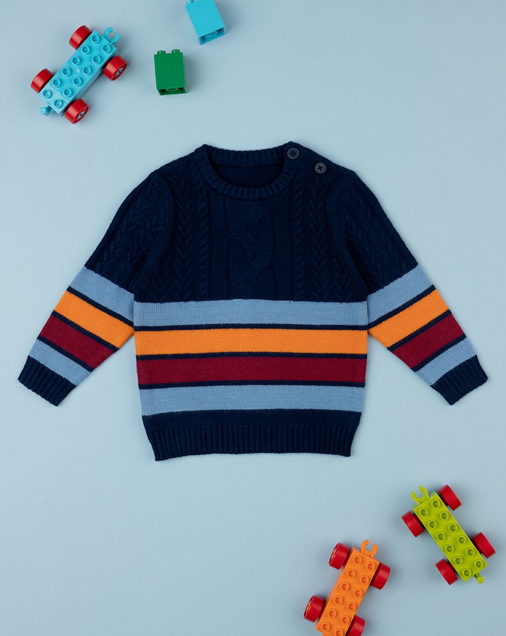 βρεφικό πουλόβερ μπλε ριγέ για αγόρι