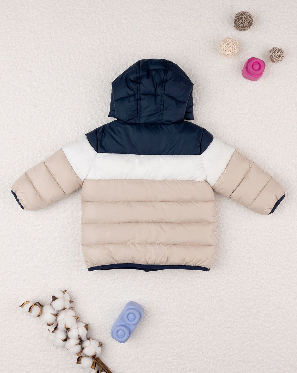 βρεφικό μπουφάν puffer colorblock μπεζ/μπλε για αγόρι - Prénatal