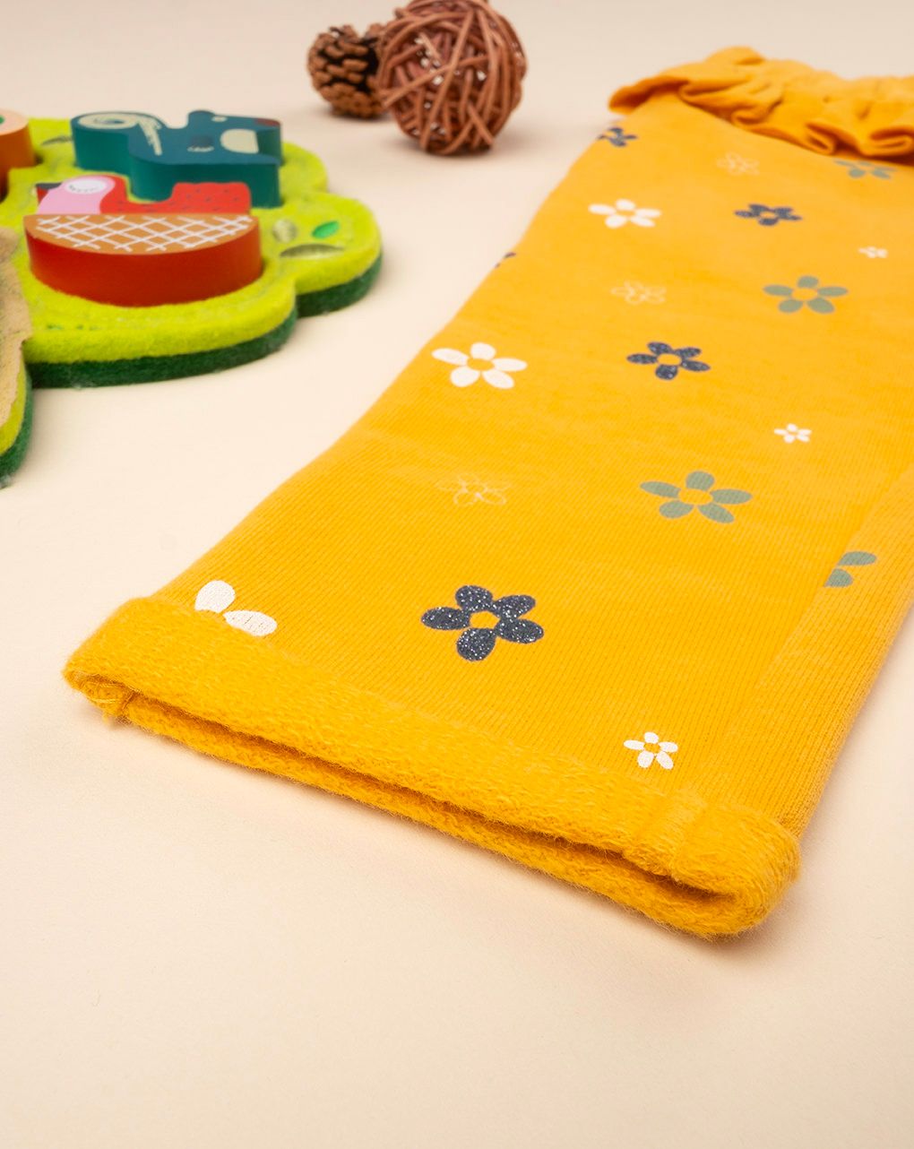 βρεφικό παντελόνι φούτερ κίτρινο φλοράλ για κορίτσι - Prénatal