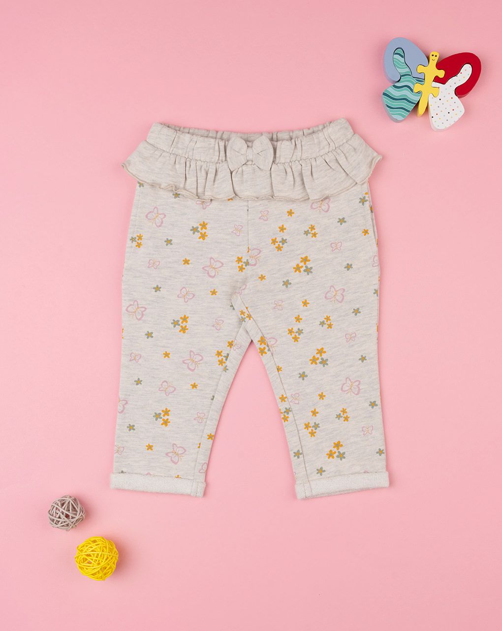 βρεφικό παντελόνι φούτερ μπεζ με πετλαούδες για κορίτσι - Prénatal