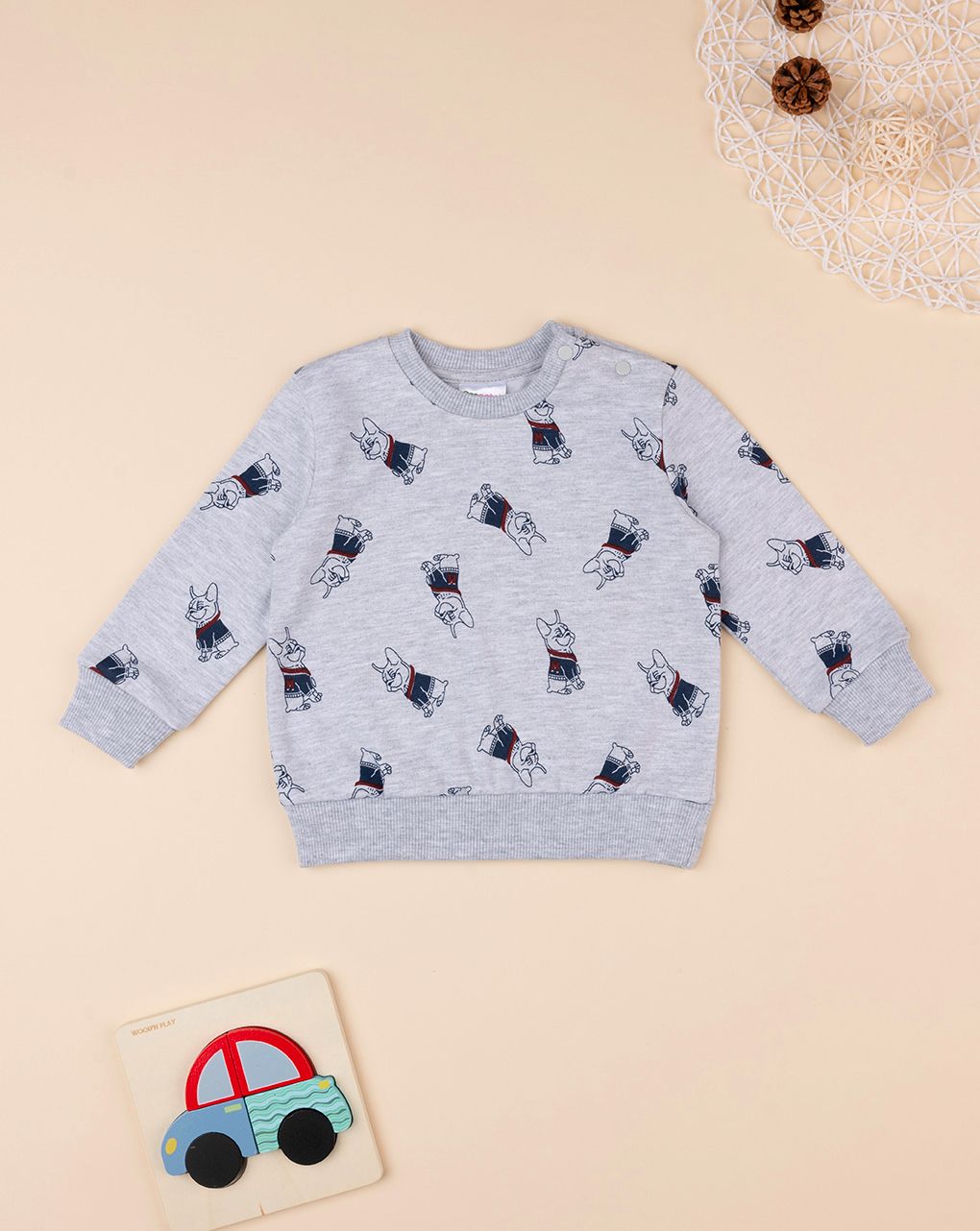 βρεφική μπλούζα φούτερ γκρι με σκυλάκια για αγόρι