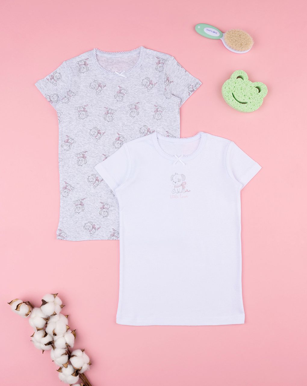 παιδικά φανελάκια πακέτο x2 σκυλάκια για κορίτσι - Prénatal