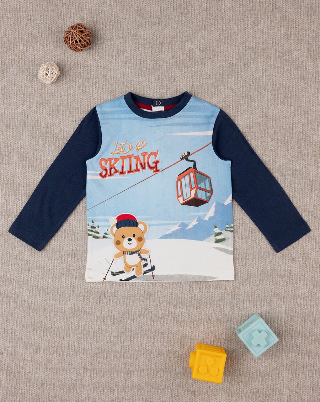 βρεφική μπλούζα λευκή skiing για αγόρι - Prénatal