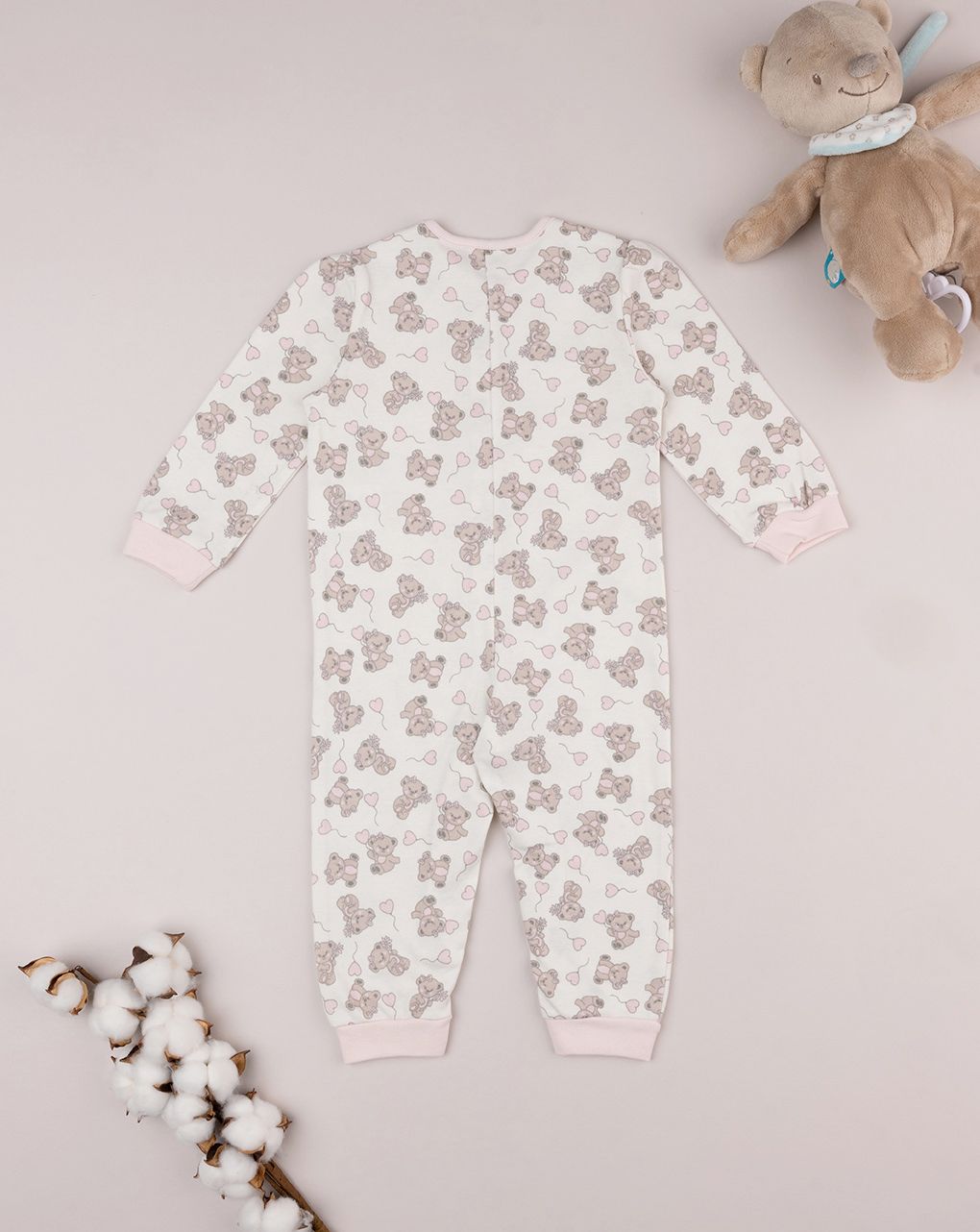 βρεφική ολόσωμη πιτζάμα λευκή με αρκουδάκια για κορίτσι - Prénatal