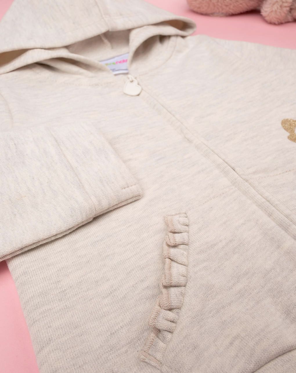 βρεφική ζακέτα φούτερ μπεζ με λουλούδια για κορίτσι - Prénatal