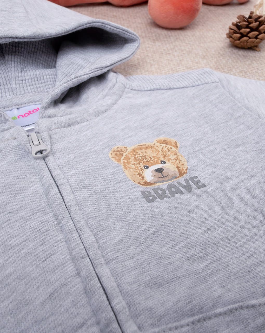βρεφική ζακέτα φούτερ γκρι teddy για αγόρι - Prénatal
