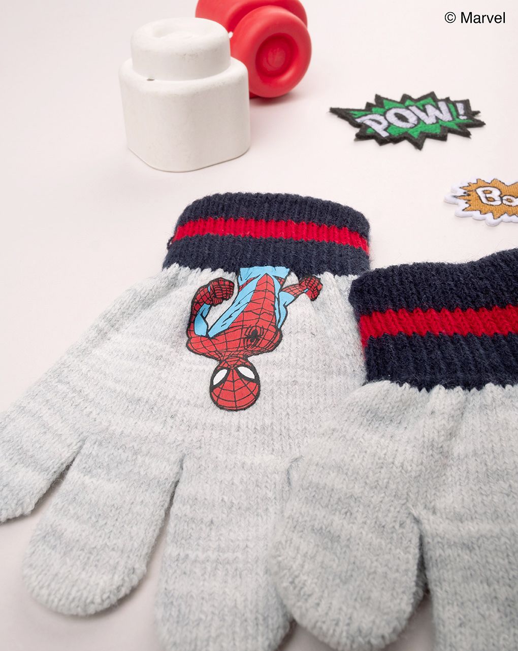 παιδικά γάντια πλεκτά γκρι με το spiderman για αγόρι - Prénatal