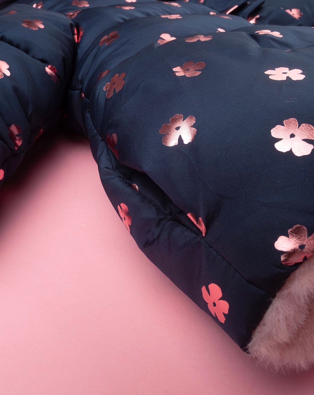 βρεφικό μπουφάν puffer μπλε με λουλούδια για κορίτσι - Prénatal