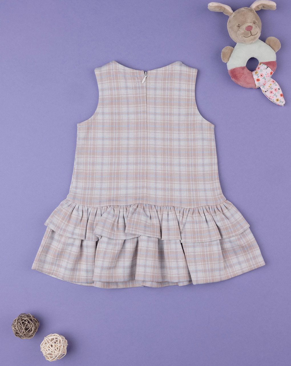βρεφικό φόρεμα καρό μπλε/μπεζ για κορίτσι - Prénatal