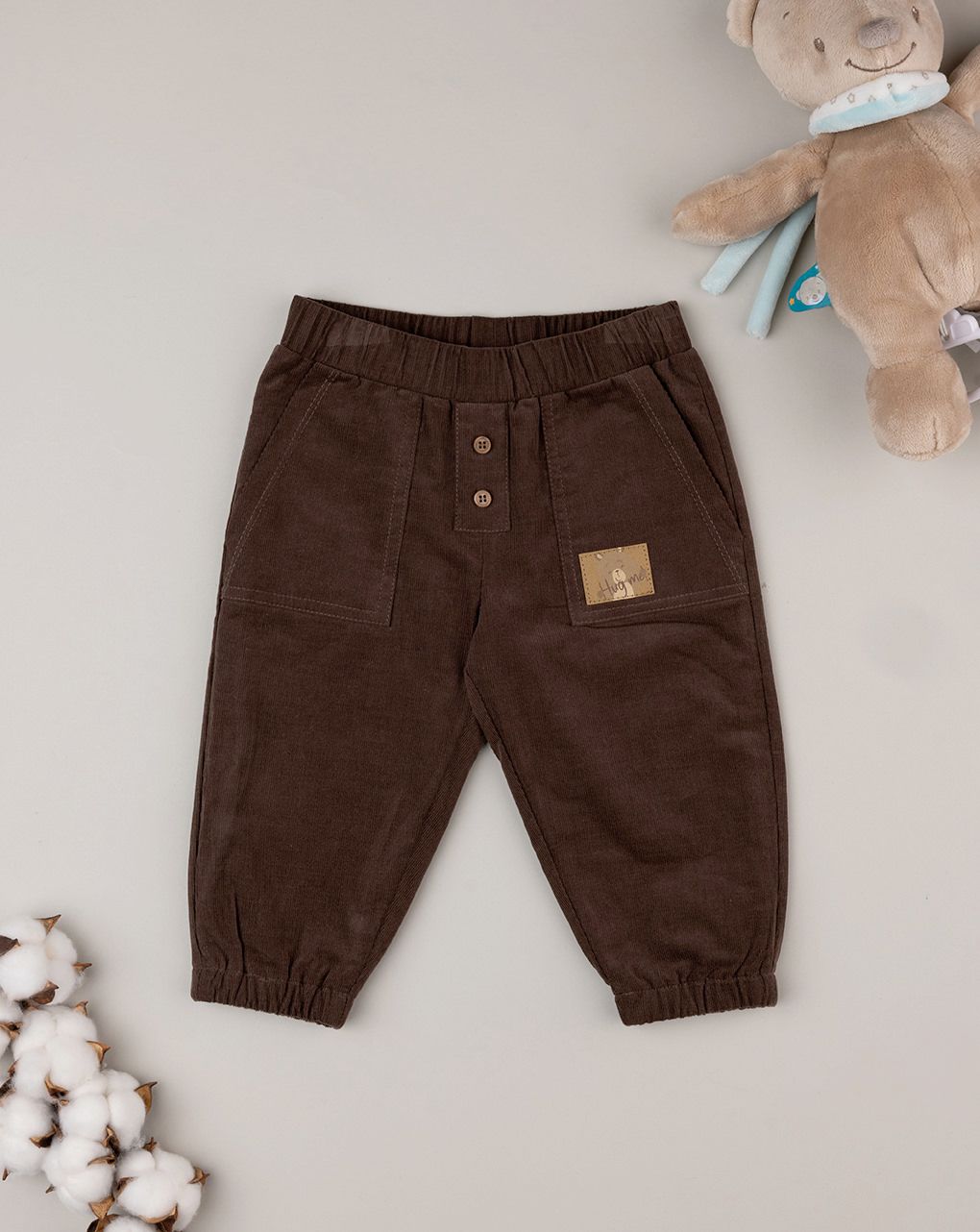 βρεφικό παντελόνι βελουτέ καφέ wood για αγόρι - Prénatal