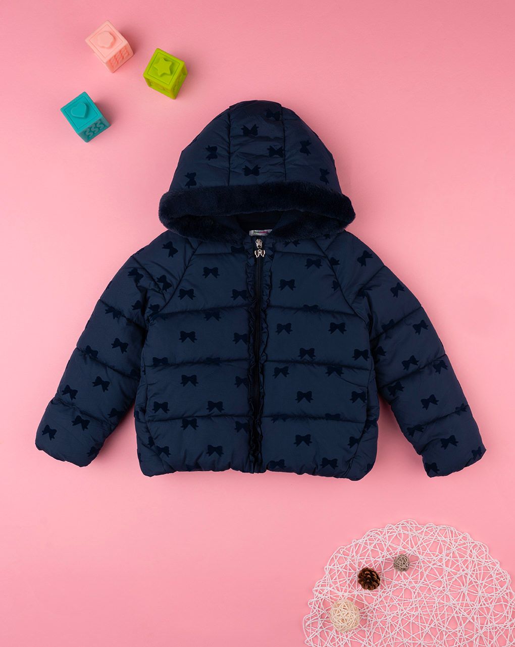 παιδικό μπουφάν puffer μπλε με φιογκάκια για κορίτσι - Prénatal