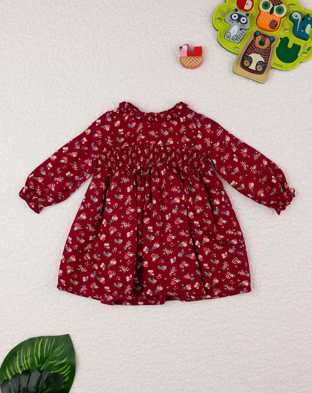 βρεφικό φόρεμα μπορντώ φλοράλ για κορίτσι - Prénatal