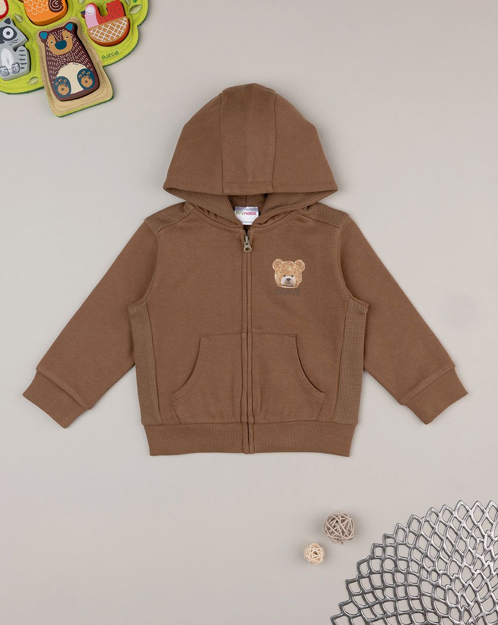 βρεφική ζακέτα φούτερ καφέ teddy για αγόρι - Prénatal