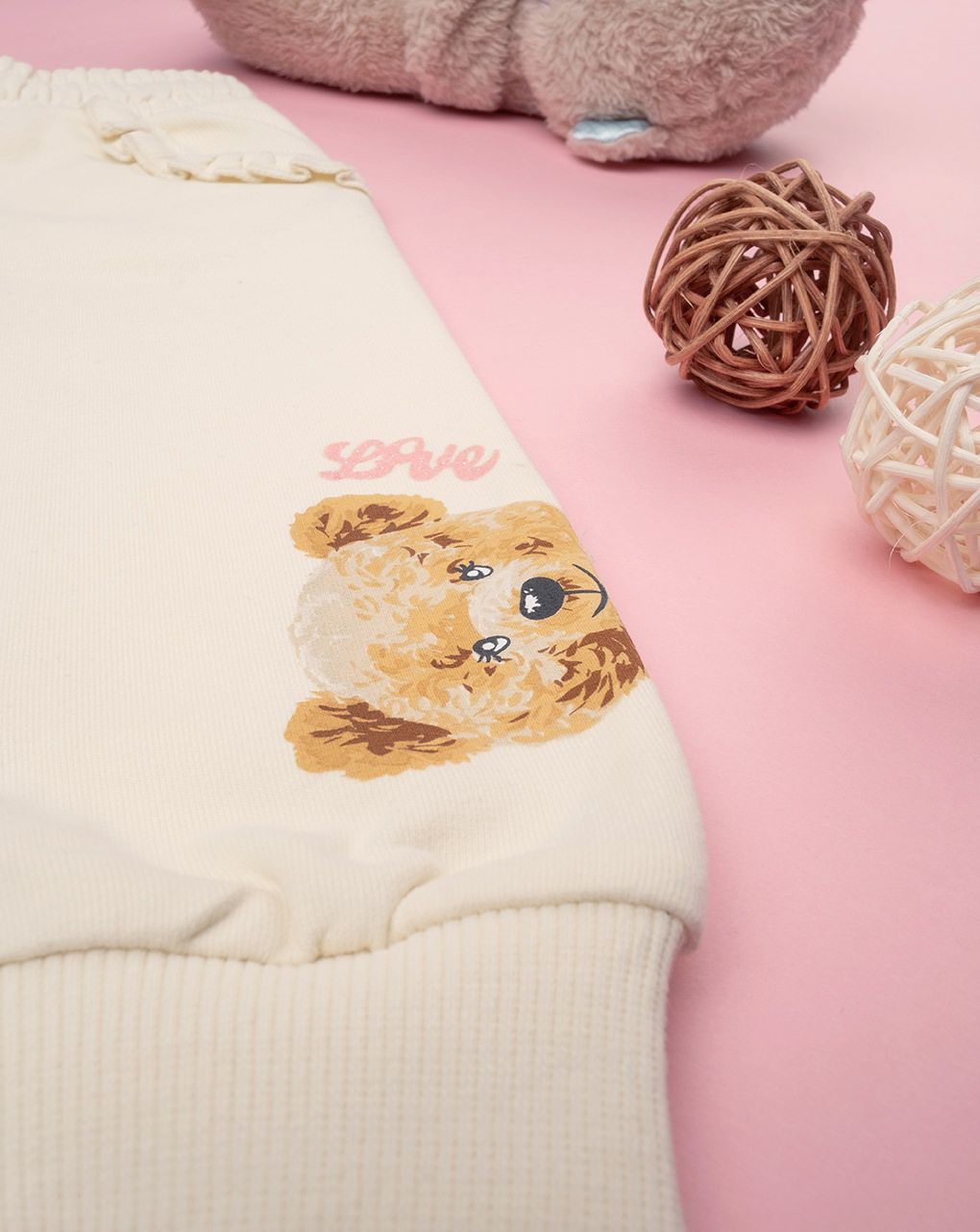 βρεφικό παντελόνι φούτερ κρεμ teddy για κορίτσι - Prénatal