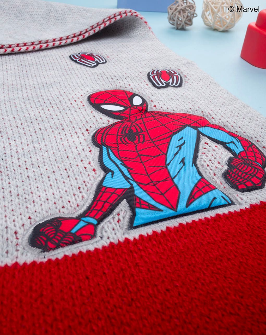 παιδικό κασκόλ πλεκτό γκρι με το spiderman για αγόρι - Prénatal