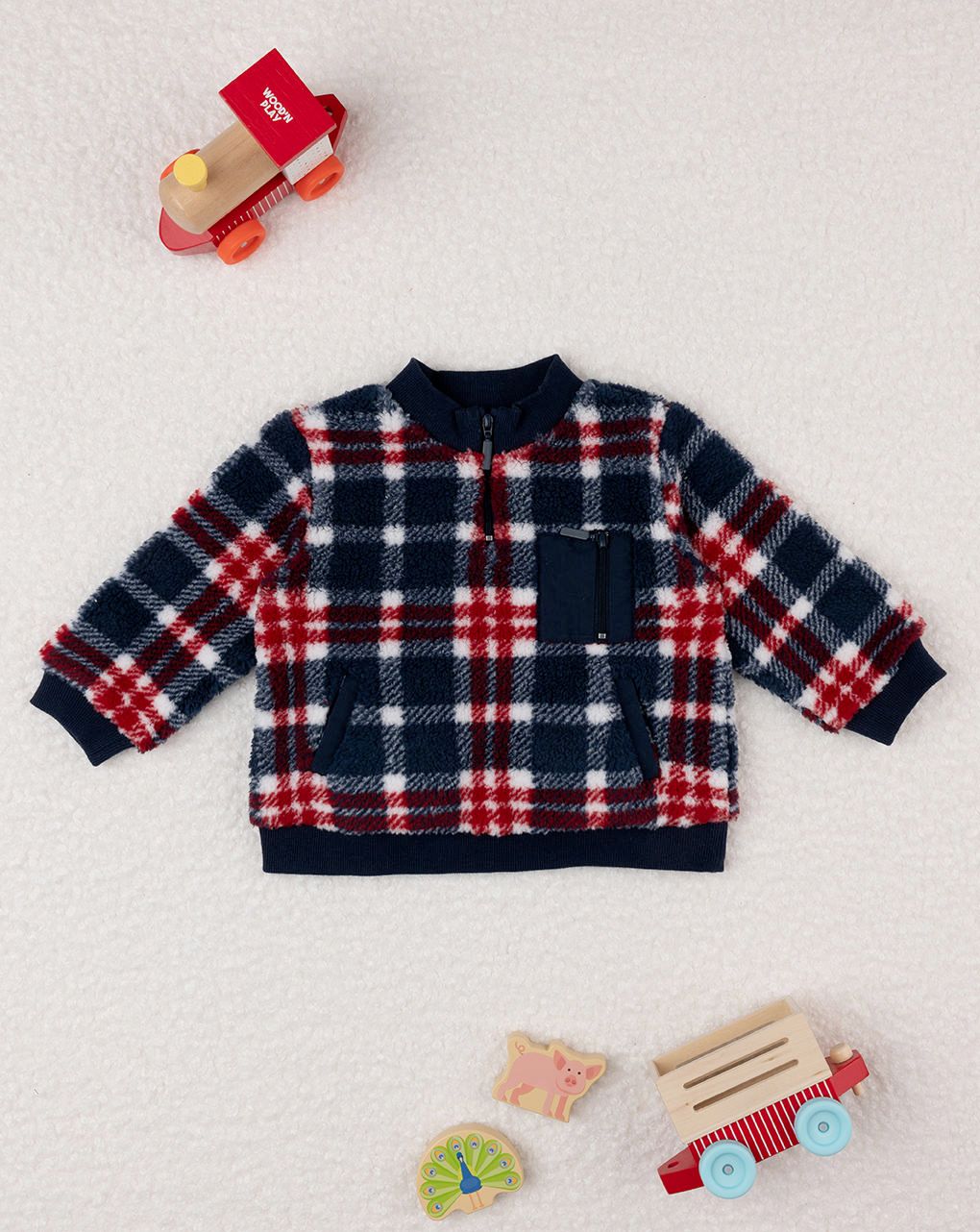 βρεφικό χνουδωτό τζάκετ καρό για αγόρι - Prénatal