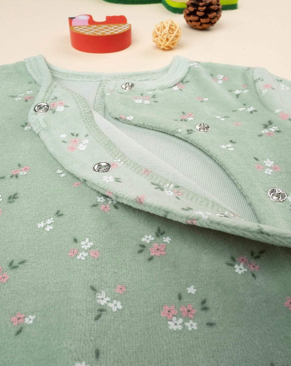 βρεφικό φορμάκι σενίλ πράσινο φλοράλ για κορίτσι - Prénatal