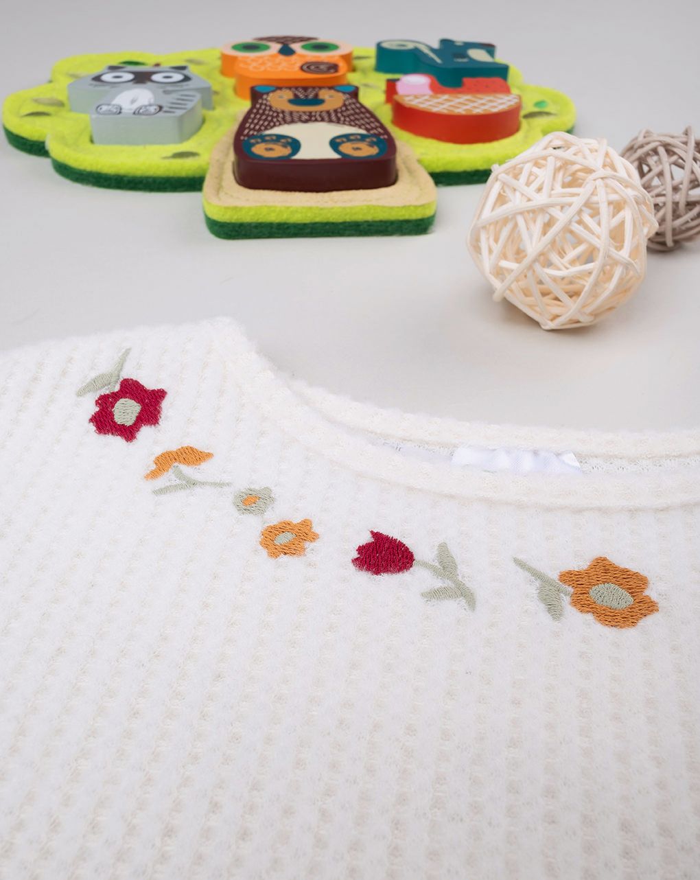 παιδική μπλούζα λευκή γκοφρέ φλοράλ για κορίτσι - Prénatal